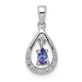 Sterling Silver Rhodium-plated Tanzanite & Diamond Pendant - 3