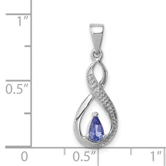 Sterling Silver Rhodium-plated Tanzanite & Diamond Pendant - 5