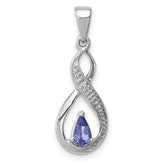 Sterling Silver Rhodium-plated Tanzanite & Diamond Pendant - 5