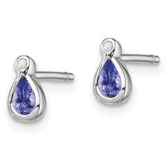 Sterling Silver Rhodium-plated Tanzanite & Diamond Earrings - 2