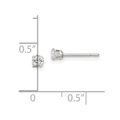 Sterling Silver Polished Children's 3mm Round Snap Set CZ Stud Earrings