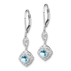 Sterling Silver Rhodium-plated Aquamarine Lever Back Earrings - 2