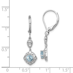 Sterling Silver Rhodium-plated Aquamarine Lever Back Earrings - 2