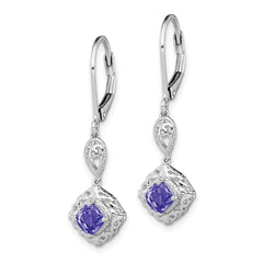 Sterling Silver Rhodium-plated Tanzanite Lever Back Earrings - 2