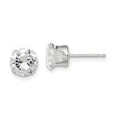 Sterling Silver 7mm Round Snap Set CZ Stud Earrings