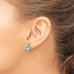 Sterling Silver Rhodium Plated Diamond and Blue Topaz Post Earrings - 2
