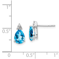 Sterling Silver Rhodium Plated Diamond and Blue Topaz Post Earrings - 2