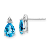 Sterling Silver Rhodium Plated Diamond and Blue Topaz Post Earrings - 2