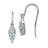 Sterling Silver Rhodium Diamond & Aquamarine Shepherd Hook Earrings