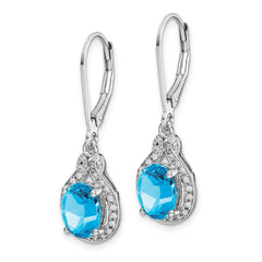 Sterling Silver Rhodium-plated Diamond and Blue Topaz Earrings - 3