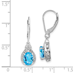 Sterling Silver Rhodium-plated Diamond and Blue Topaz Earrings - 3