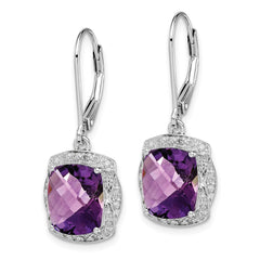 Sterling Silver Rhodium-plated Diamond and Amethyst Earrings - 5