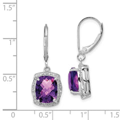 Sterling Silver Rhodium-plated Diamond and Amethyst Earrings - 5