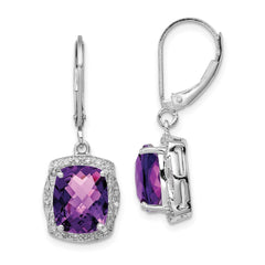 Sterling Silver Rhodium-plated Diamond and Amethyst Earrings - 5
