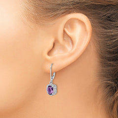 Sterling Silver Rhodium-plated Diamond and Amethyst Earrings - 3