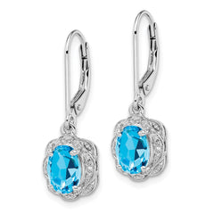 Sterling Silver Rhodium-plated Diamond and Blue Topaz Earrings - 5