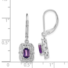 Sterling Silver Rhodium-plated Diamond and Amethyst Earrings - 2