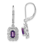 Sterling Silver Rhodium-plated Diamond and Amethyst Earrings - 2