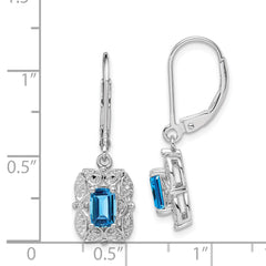 Sterling Silver Rhodium-plated Diamond and Blue Topaz Earrings - 4