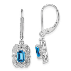 Sterling Silver Rhodium-plated Diamond and Blue Topaz Earrings - 4