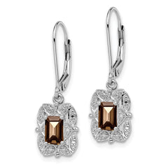 Sterling Silver Rhodium-plated Diamond and Smoky Quartz Earrings - 4