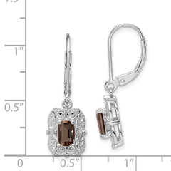 Sterling Silver Rhodium-plated Diamond and Smoky Quartz Earrings - 4