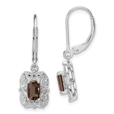 Sterling Silver Rhodium-plated Diamond and Smoky Quartz Earrings - 4