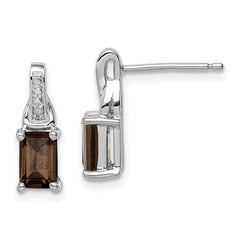 Sterling Silver Rhodium-plated Diamond and Smoky Quartz Earrings - 3