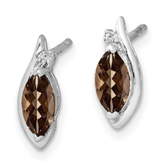Sterling Silver Rhodium-plated Diamond and Smoky Quartz Earrings - 2