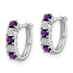 Sterling Silver Rhodium-plated Amethyst and Diamond Earrings - 2