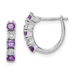 Sterling Silver Rhodium-plated Amethyst and Diamond Earrings - 2