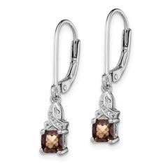 Sterling Silver Rhodium-plated Smoky Quartz and Diamond Earrings - 2