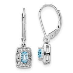 Sterling Silver Rhodium-plated Blue Topaz Diamond Earrings - 2