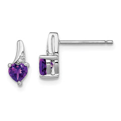 Sterling Silver Rhodium-plated Amethyst and Diamond Earrings - 15