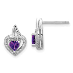 Sterling Silver Rhodium-plated Amethyst and Diamond Earrings - 6