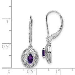 Sterling Silver Rhodium-plated Amethyst and Diamond Earrings - 7