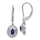 Sterling Silver Rhodium-plated Amethyst and Diamond Earrings - 7