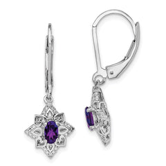 Sterling Silver Rhodium-plated Amethyst and Diamond Earrings - 8