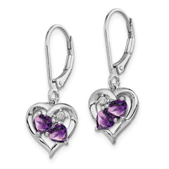 Sterling Silver Rhodium-plated Amethyst and Diamond Earrings - 10