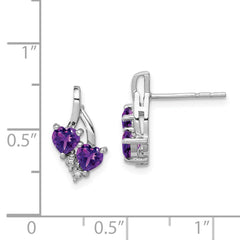 Sterling Silver Rhodium-plated Amethyst and Diamond Earrings - 13
