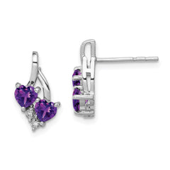 Sterling Silver Rhodium-plated Amethyst and Diamond Earrings - 13