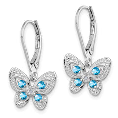 Sterling Silver Rhodium-plated Blue Topaz and Diamond Earrings - 4