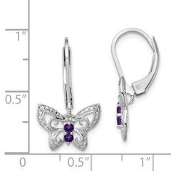 Sterling Silver Rhodium-plated Amethyst and Diamond Butterfly Earrings - 3