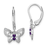 Sterling Silver Rhodium-plated Amethyst and Diamond Butterfly Earrings - 3