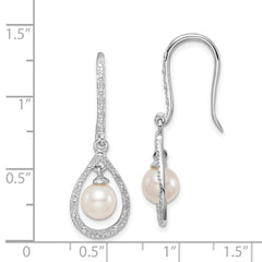 Sterling Silver Rhod Plated Dia. and FW Cultured Pearl Dangle Ear