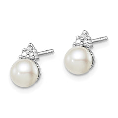 Sterling Silver Rhod Plated Diamond and FW Cultured Pearl Post Ear - 2