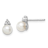 Sterling Silver Rhod Plated Diamond and FW Cultured Pearl Post Ear - 2