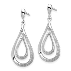 Sterling Silver Rhodium Plated Diamond Post Dangle Earrings - 2