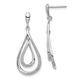 Sterling Silver Rhodium Plated Diamond Post Dangle Earrings - 2
