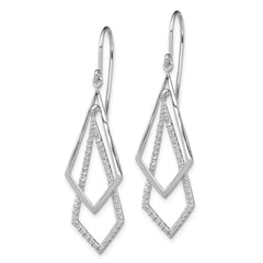 Sterling Silver Rhodium Plated Diamond Dangle Earrings - 2